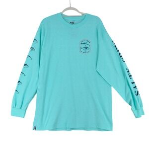 Salty Crew Mens Large Long Sleeve T Shirt Aqua Blue Fish Graphic Cast Smash Dash